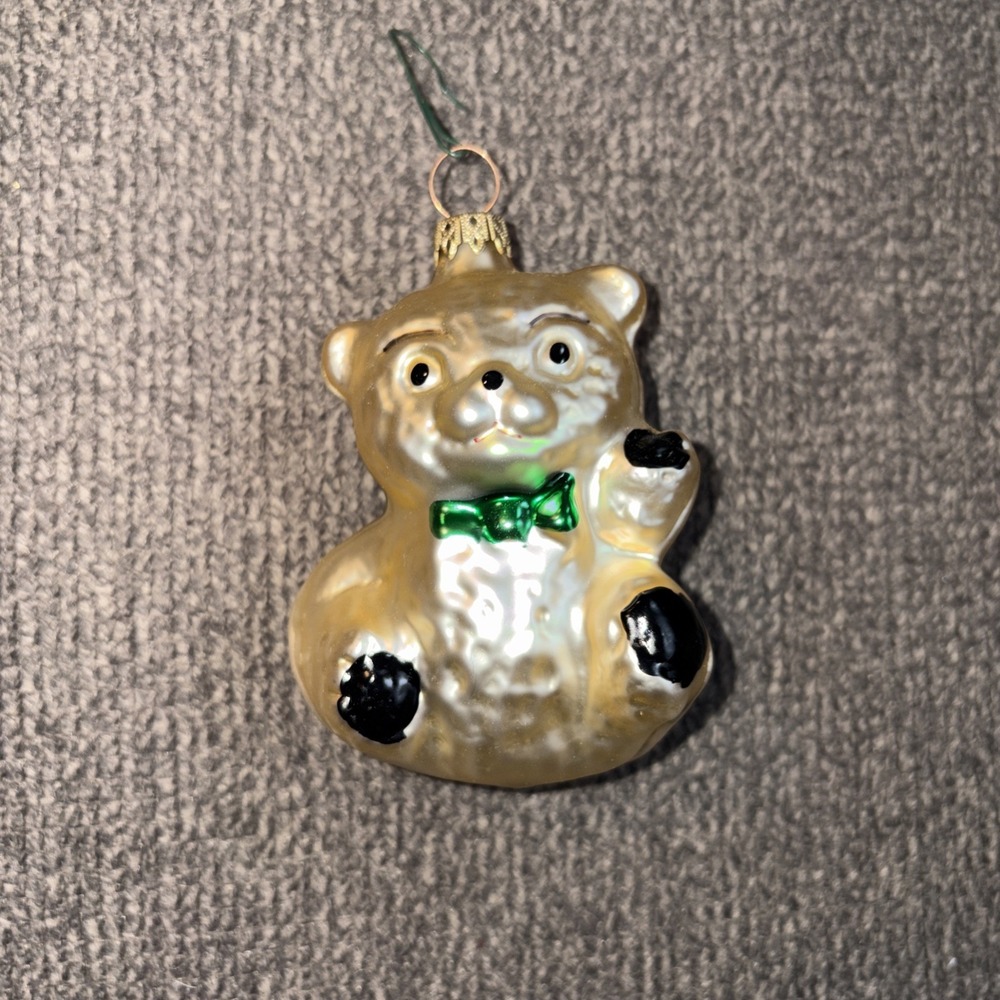 Vintage Dillards Blown Glass Bear Figurine Christmas Tree Ornament Festive 🎄